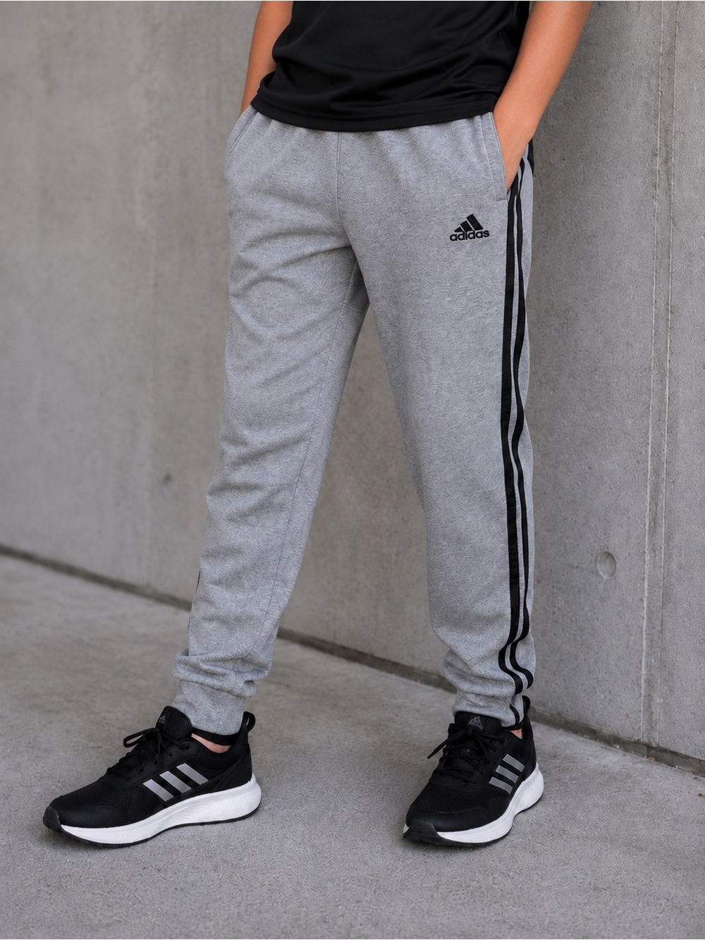 adidas Youth Gray Joggers with Black Side Stripes Fleeced lined